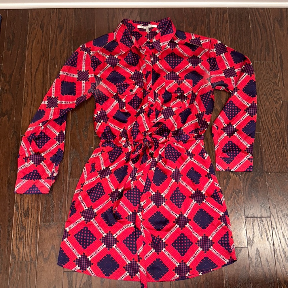 COLLECTIVE CONCEPTS patterned cinched drop waist dress Large
